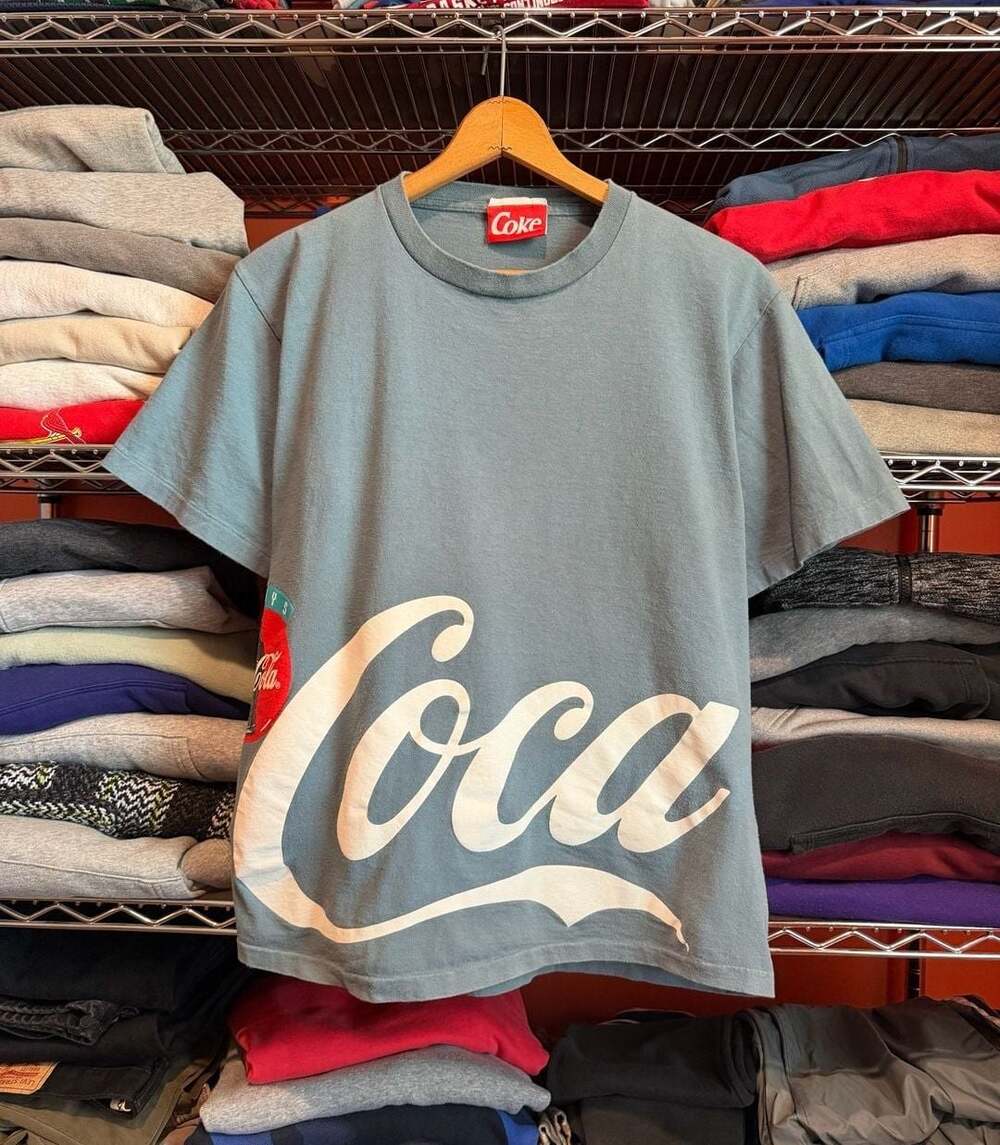 Vintage 1994 Coca-Cola Coke Always Graphic T-Shirt Slate Blue Made in USA Large
